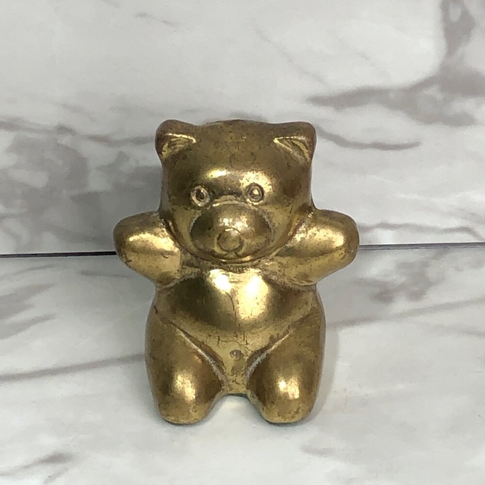 Vintage 3" Super Cute Heavy Solid Brass Teddy Bear Figurine paper weight